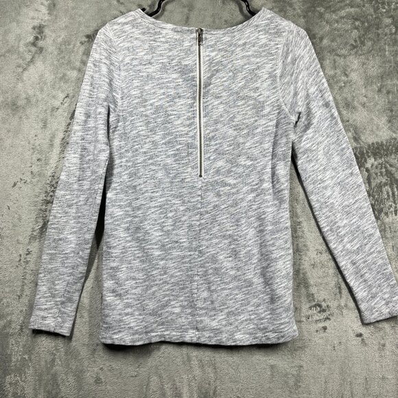 J Crew Women's Sweater Top Small Gray Long Sleeve Side Slits Back Zip Tunic - Picture 4 of 7